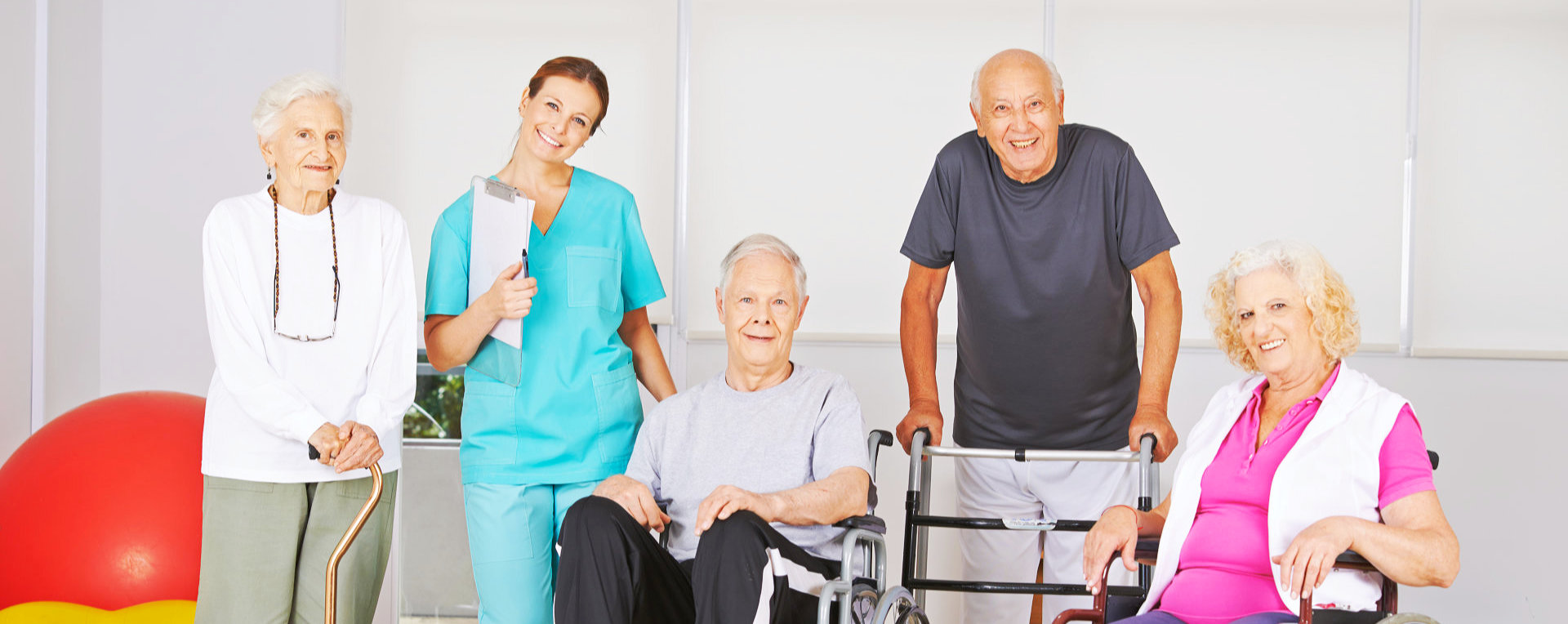 Group of elderly people and one medical staff